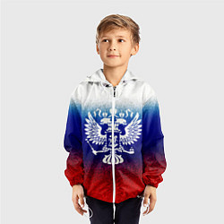 Ветровка с капюшоном детская Герб России на фоне флага текстурный, цвет: 3D-белый — фото 2