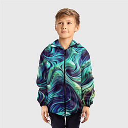 Ветровка с капюшоном детская Мерцающие зеленый потеки краски, цвет: 3D-черный — фото 2