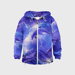 Ветровка с капюшоном детская Дельфины в волшебном море паттерн, цвет: 3D-белый