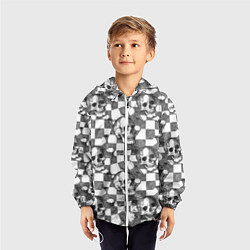 Ветровка с капюшоном детская Черепа и клетчатый фон с дырами, цвет: 3D-белый — фото 2