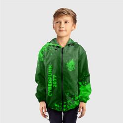Ветровка с капюшоном детская Cyberpunk 2077 - green gradient вертикально, цвет: 3D-черный — фото 2