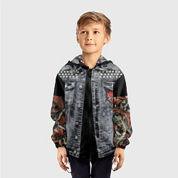 Ветровка с капюшоном детская Джинсовка с татуировками самурай киберпанк, цвет: 3D-черный — фото 2