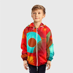 Ветровка с капюшоном детская Оптическая абстракция с кругами, цвет: 3D-белый — фото 2