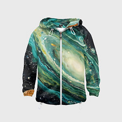 Ветровка с капюшоном детская Зеленая вселенная, цвет: 3D-белый