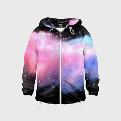 Ветровка с капюшоном детская Розово-голубое облако на черном фоне, цвет: 3D-белый