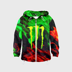 Ветровка с капюшоном детская Monster energy огонь лого, цвет: 3D-белый