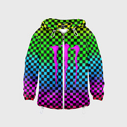Ветровка с капюшоном детская Monster energy неоновая клетка, цвет: 3D-белый