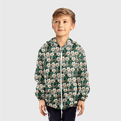 Ветровка с капюшоном детская Цветочный паттерн зелёный, цвет: 3D-белый — фото 2