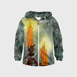 Ветровка с капюшоном детская Две горящие свечи в темноте, цвет: 3D-белый