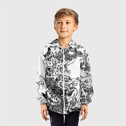 Ветровка с капюшоном детская Татуировка дракона на белом, цвет: 3D-белый — фото 2