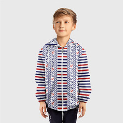 Ветровка с капюшоном детская Полосатый морской орнамент с якорями, цвет: 3D-белый — фото 2