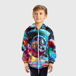 Ветровка с капюшоном детская Том и Джерри летят в ракете - нейроарт, цвет: 3D-белый — фото 2