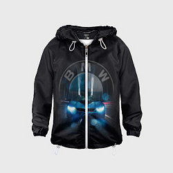 Ветровка с капюшоном детская BMW на мосту, цвет: 3D-белый