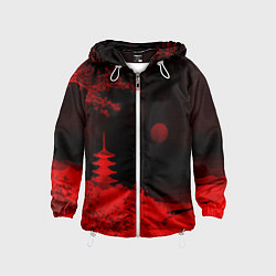 Ветровка с капюшоном детская Башня в красной сепии, цвет: 3D-белый