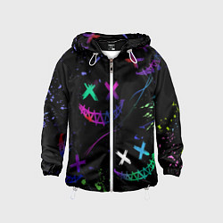 Ветровка с капюшоном детская Неновые краски - лица крипи смайл, цвет: 3D-белый