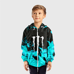 Ветровка с капюшоном детская Monster energy голубой огонь, цвет: 3D-белый — фото 2