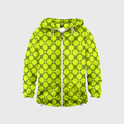 Ветровка с капюшоном детская Желто зеленый неоновый узор ретро в горох, цвет: 3D-белый