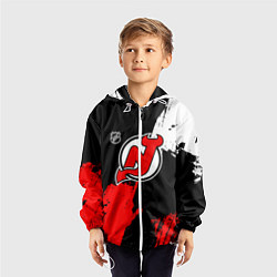 Ветровка с капюшоном детская Нью Джерси Девилз - брызги краски, цвет: 3D-белый — фото 2