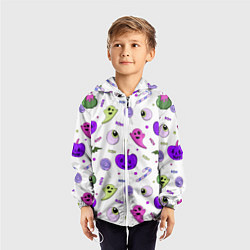 Ветровка с капюшоном детская Halloween purple pumpkin pattern, цвет: 3D-белый — фото 2