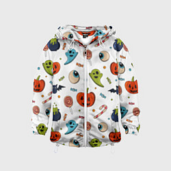 Ветровка с капюшоном детская Halloween pumpkin show, цвет: 3D-белый