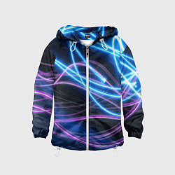 Ветровка с капюшоном детская Неоновая абстракция на темном, цвет: 3D-белый