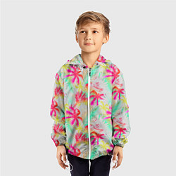 Ветровка с капюшоном детская Palm yellow pink, цвет: 3D-белый — фото 2