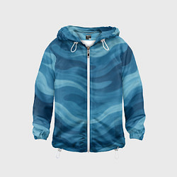 Ветровка с капюшоном детская Камуфляжные синие волны, цвет: 3D-белый
