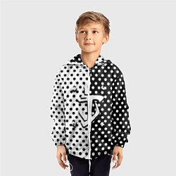 Ветровка с капюшоном детская Doom точки черно белые, цвет: 3D-белый — фото 2