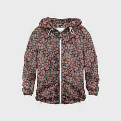 Ветровка с капюшоном детская Мелкий мозаичный коричневый зеленый узор хакки, цвет: 3D-белый