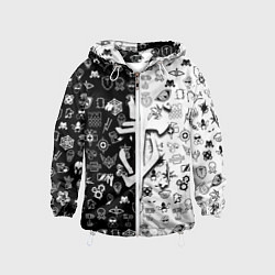Ветровка с капюшоном детская Doom ачивки паттерн, цвет: 3D-белый