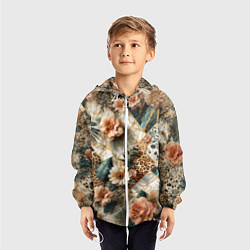 Ветровка с капюшоном детская Цветы на кусках мрамора и леопардовом узоре, цвет: 3D-белый — фото 2