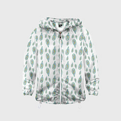 Ветровка с капюшоном детская Белый с абстрактным зелёным рисунком, цвет: 3D-белый