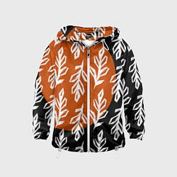 Ветровка с капюшоном детская Паттерн с угловатыми листьями, цвет: 3D-белый