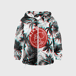 Ветровка с капюшоном детская Ajax тропики глитч, цвет: 3D-белый