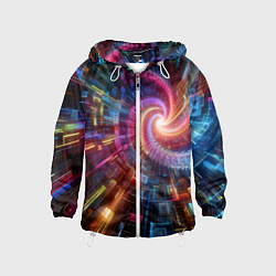 Ветровка с капюшоном детская Fractal neon spiral - ai art fantasy, цвет: 3D-белый