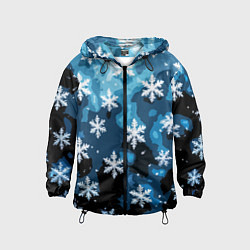 Ветровка с капюшоном детская Стилизованный паттерн со снежинками тёмно-синий, цвет: 3D-черный