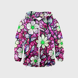 Ветровка с капюшоном детская Цветочный розовый витраж, цвет: 3D-белый