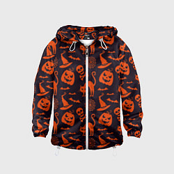 Ветровка с капюшоном детская Паттерн с символами праздника Хэллоуин, цвет: 3D-белый