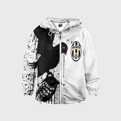 Ветровка с капюшоном детская Ювентус черная птица краски, цвет: 3D-белый