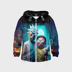 Ветровка с капюшоном детская Rick with Morty - halloween night, цвет: 3D-белый