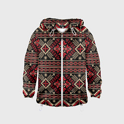 Ветровка с капюшоном детская Этнический славянский орнамент, цвет: 3D-белый
