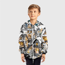 Ветровка с капюшоном детская Объемные новогодние дома, цвет: 3D-белый — фото 2