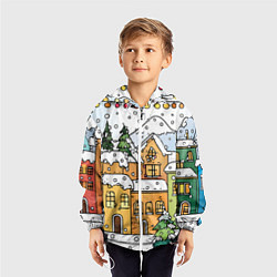 Ветровка с капюшоном детская Новогодний снегопад, цвет: 3D-белый — фото 2
