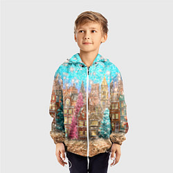 Ветровка с капюшоном детская Новогодний город в блестках, цвет: 3D-белый — фото 2