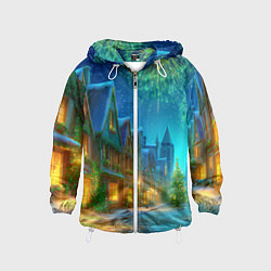 Ветровка с капюшоном детская Праздничный новогодний салют, цвет: 3D-белый