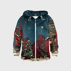 Ветровка с капюшоном детская Новогодняя ночь, цвет: 3D-белый