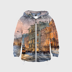 Ветровка с капюшоном детская Зимний Санкт-Петербург, цвет: 3D-белый