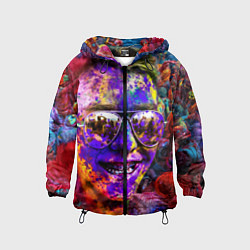 Ветровка с капюшоном детская Индуистский фестиваль красок, цвет: 3D-черный