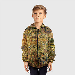 Ветровка с капюшоном детская Этнический орнамент на досках, цвет: 3D-черный — фото 2