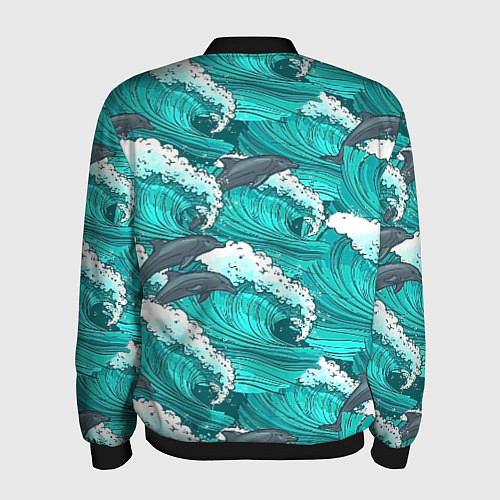 Мужской бомбер Лазурные дельфины / 3D-Черный – фото 2